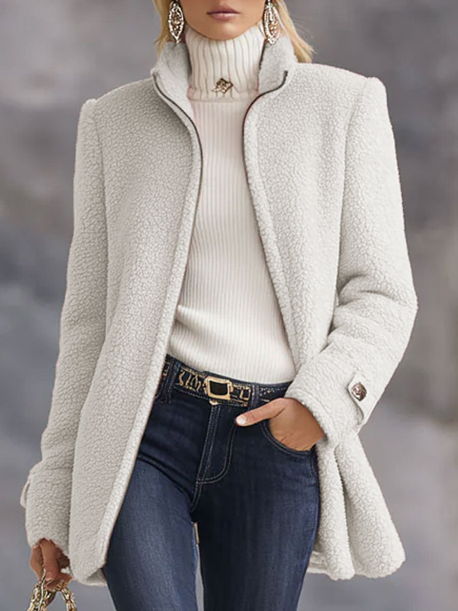 Women's Vintage Fleece Jacket, Full Zip, Stand-Up Collar, Relaxed Fit