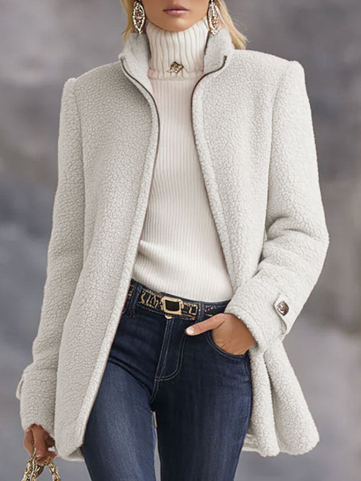 Women's Vintage Fleece Jacket, Full Zip, Stand-Up Collar, Relaxed Fit