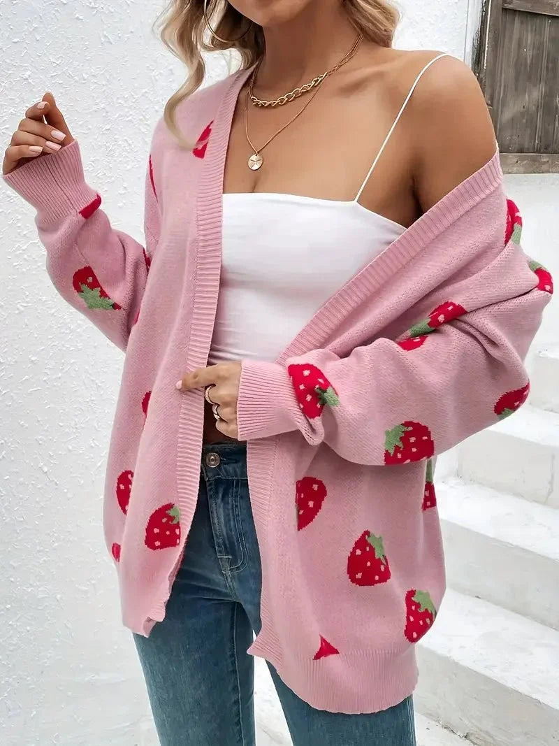 Strawberry | Motif Knit Cardigan