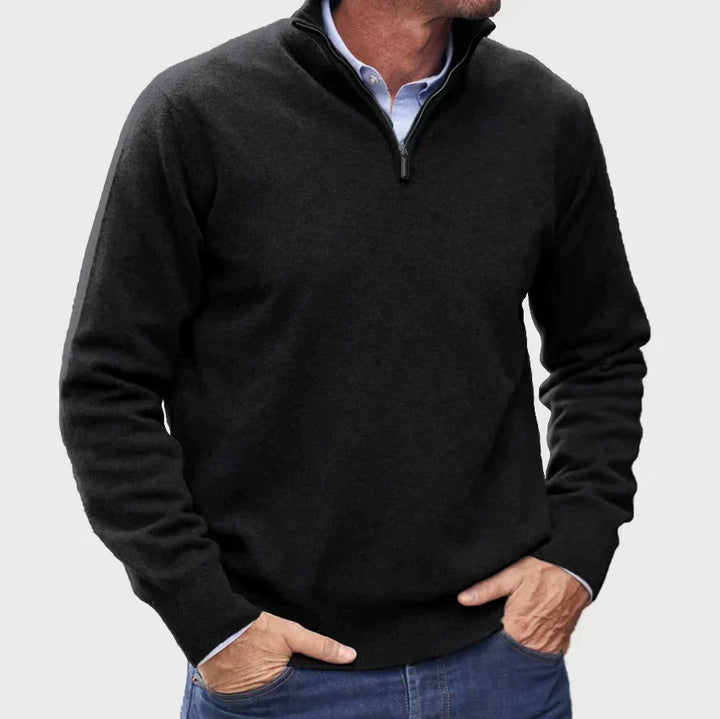 Men's Cashmere-Touch Half-Zip Sweater, Ribbed Trim