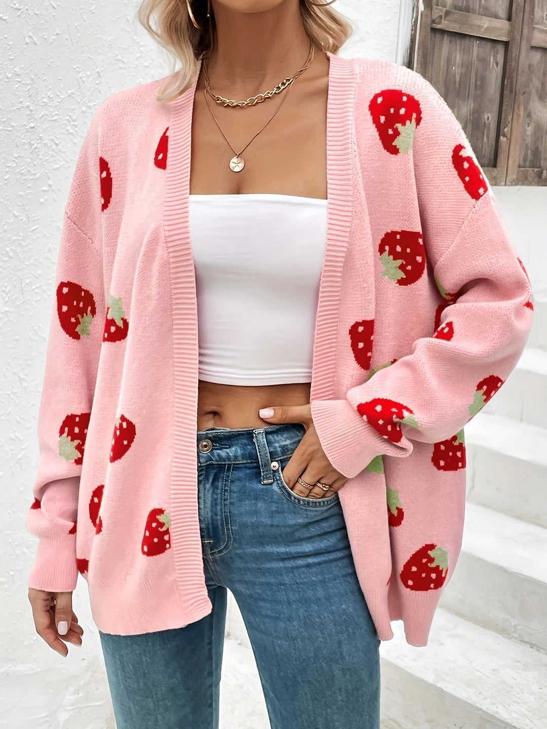 Strawberry | Motif Knit Cardigan