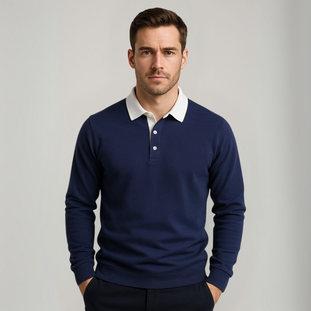 Maverick Long-Sleeve Polo Sweater made from soft, breathable fabric in a stylish design, perfect for casual and semi-formal occasions. - 1
