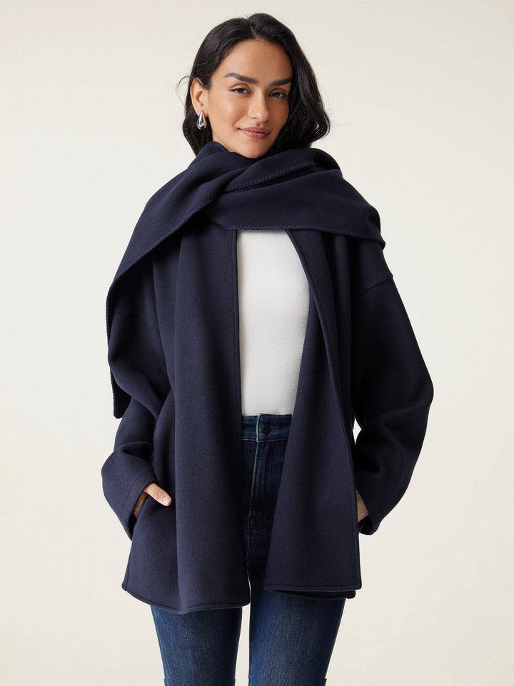 Women's Oversized Scarf Coat, Draped Collar, Relaxed Layering Fit