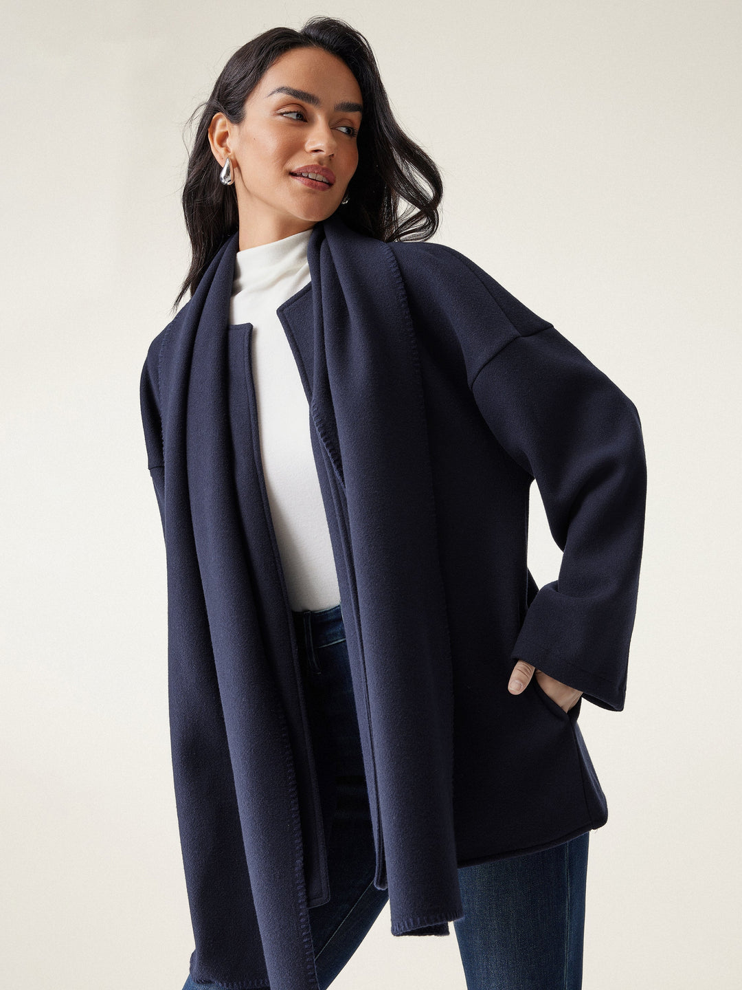 Women's Oversized Scarf Coat, Draped Collar, Relaxed Layering Fit