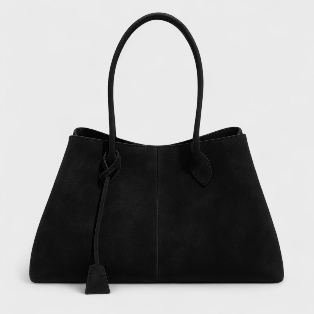 Roux shoulder tote, close-up of the matte finish