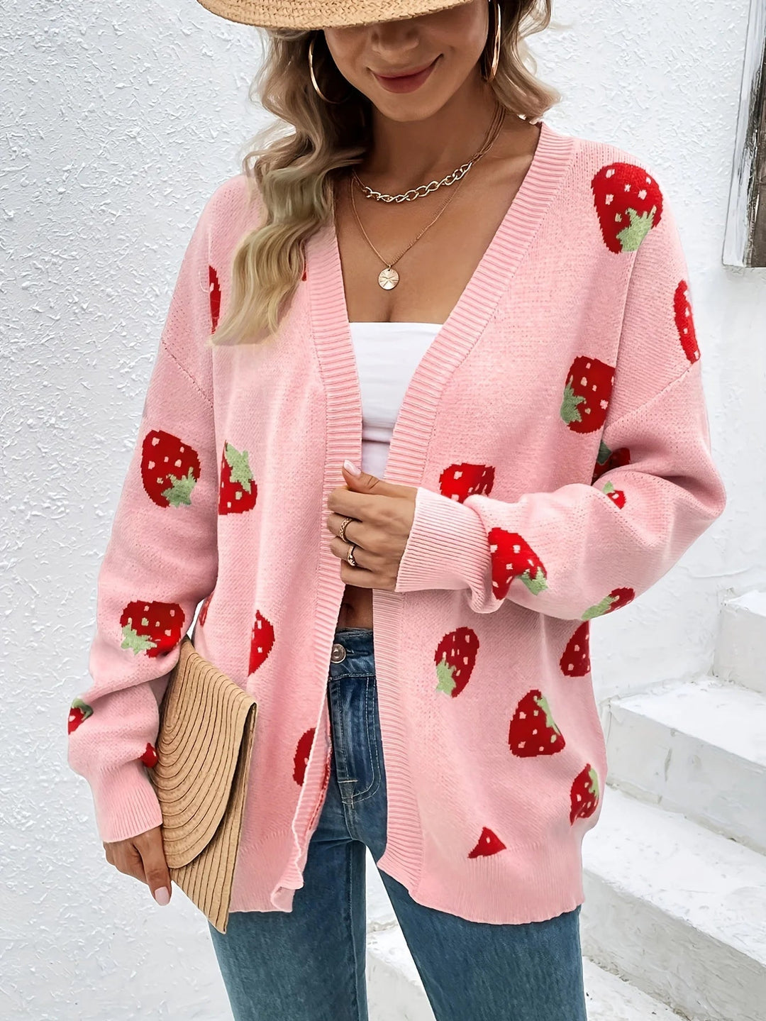 Strawberry | Motif Knit Cardigan