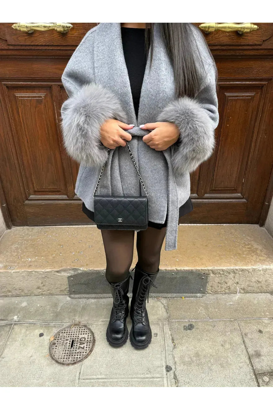 Sylvie Winter Coat featuring premium fabric, stylish faux-fur sleeves, and a long fit for ultimate warmth and elegance. - 5