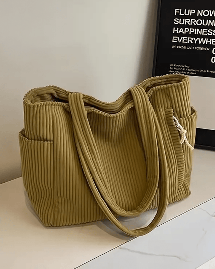 Tilda Tote Bag featuring a stylish ribbed design, spacious interior, and versatile use for everyday activities. - 7