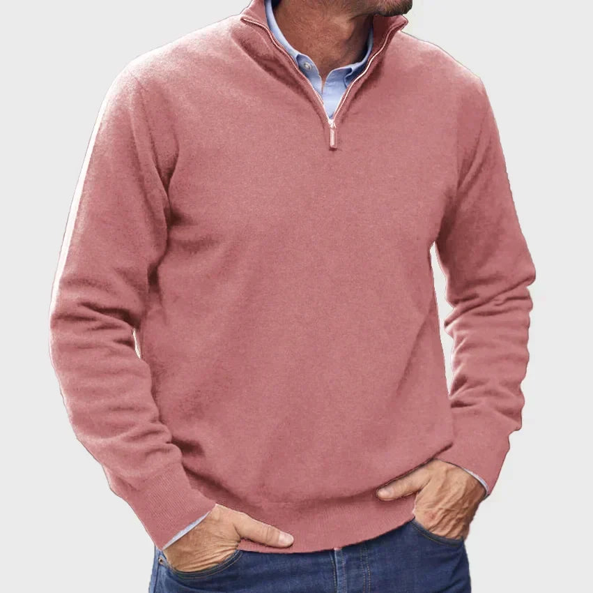 Men's Cashmere-Touch Half-Zip Sweater, Ribbed Trim
