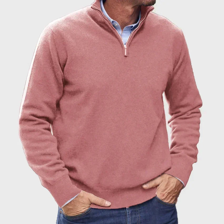 Men's Cashmere-Touch Half-Zip Sweater, Ribbed Trim