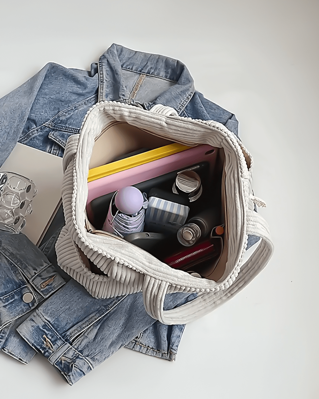 Tilda Tote Bag featuring a stylish ribbed design, spacious interior, and versatile use for everyday activities. - 2