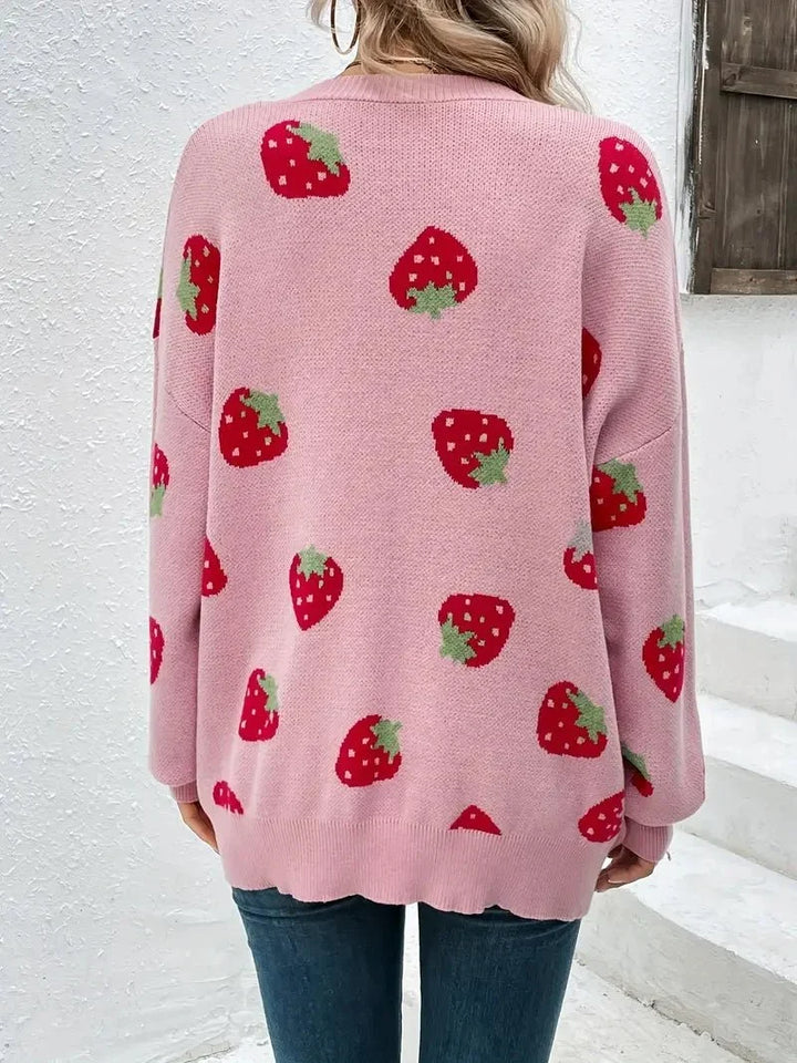 Strawberry | Motif Knit Cardigan