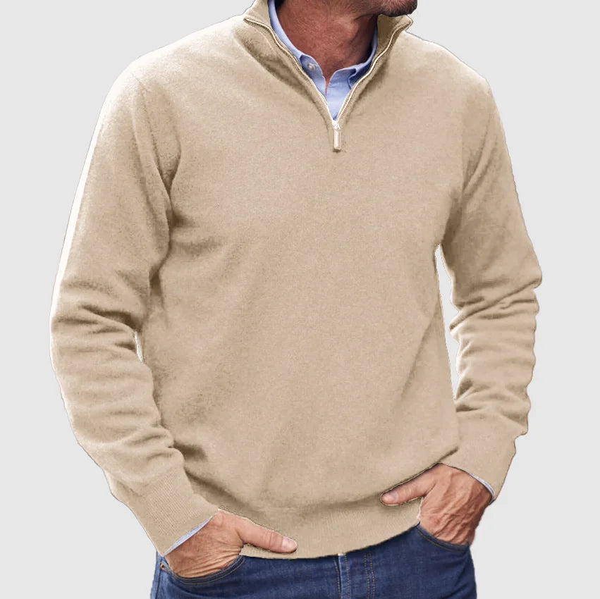 Men's Cashmere-Touch Half-Zip Sweater, Ribbed Trim