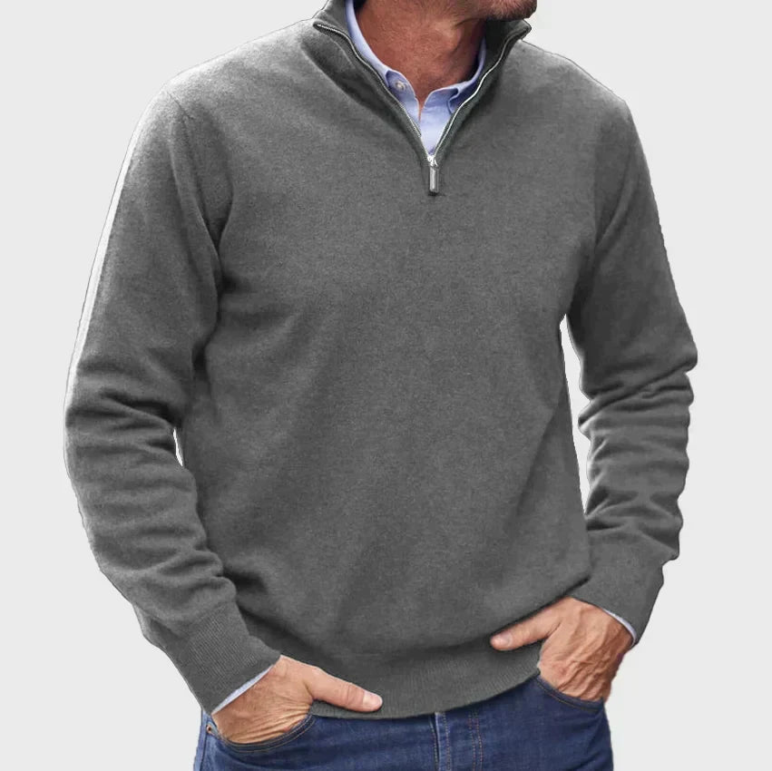 Men's Cashmere-Touch Half-Zip Sweater, Ribbed Trim