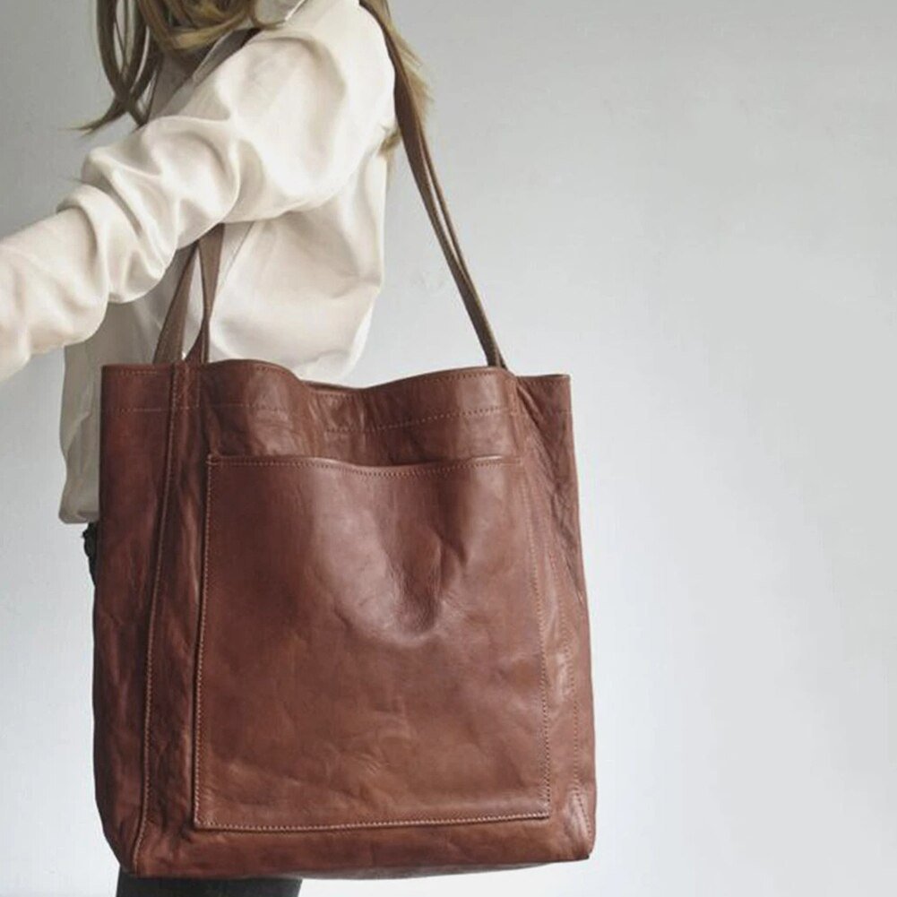 Enna shoulder tote, front view with slip pocket