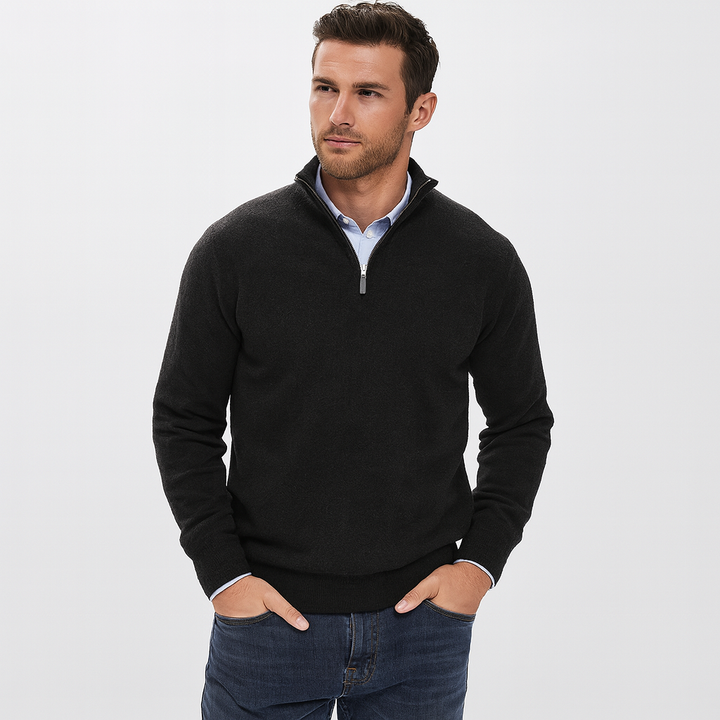 Men's Cashmere-Touch Half-Zip Sweater, Ribbed Trim