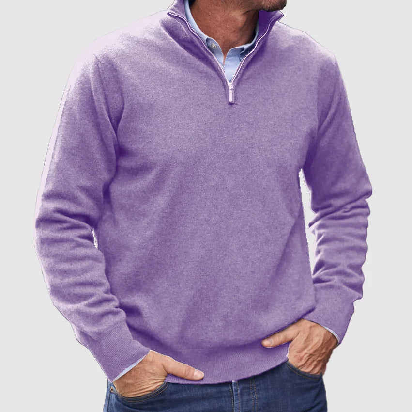 Men's Cashmere-Touch Half-Zip Sweater, Ribbed Trim