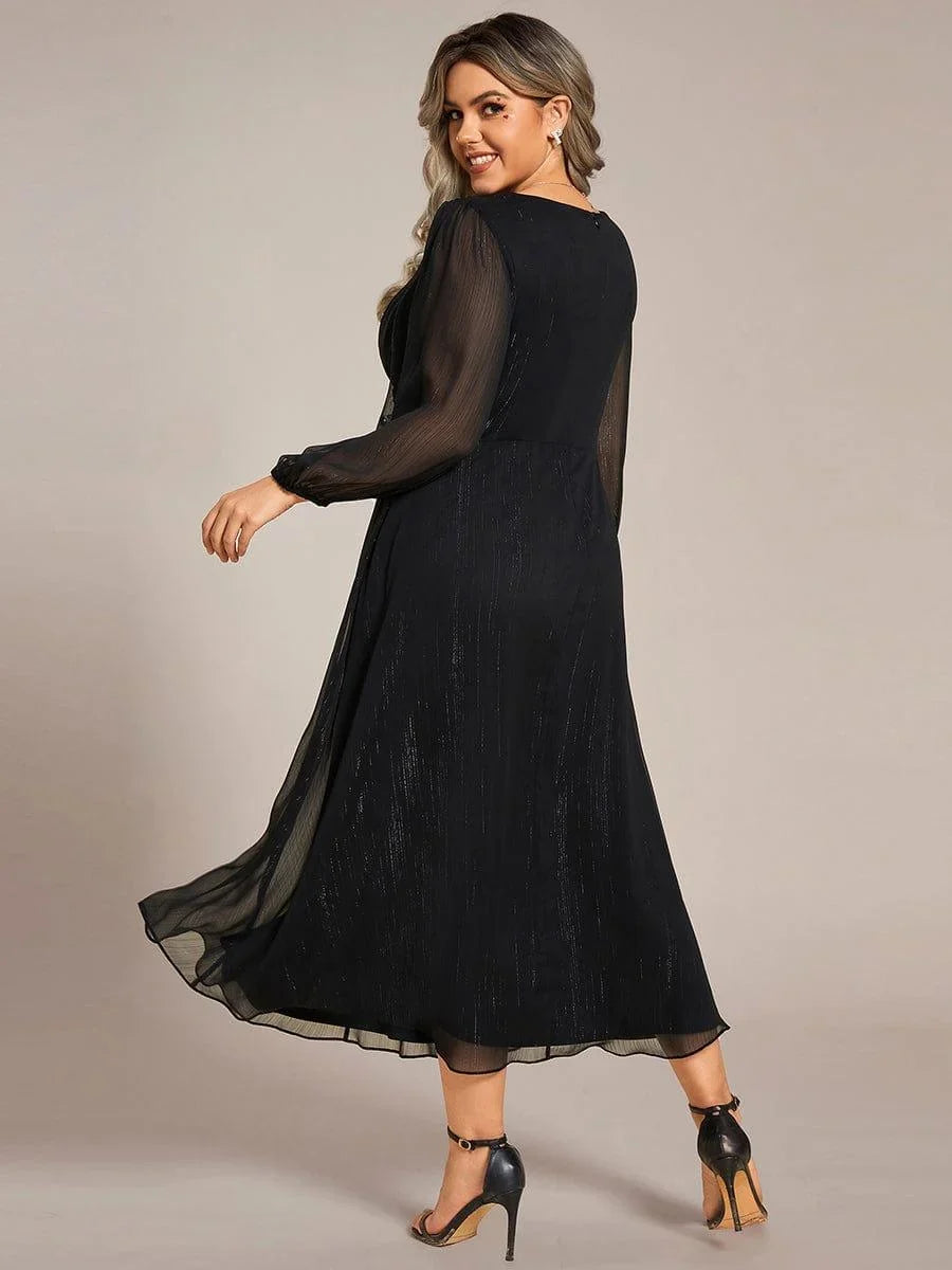 Elara Evening Dress | Plus Size A-Line Chiffon with Twist Knot and Lotus Leaf Detail 1