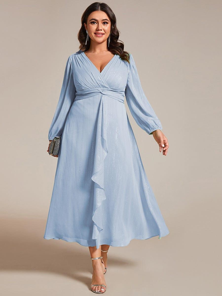 Elara Evening Dress | Plus Size A-Line Chiffon with Twist Knot and Lotus Leaf Detail 13