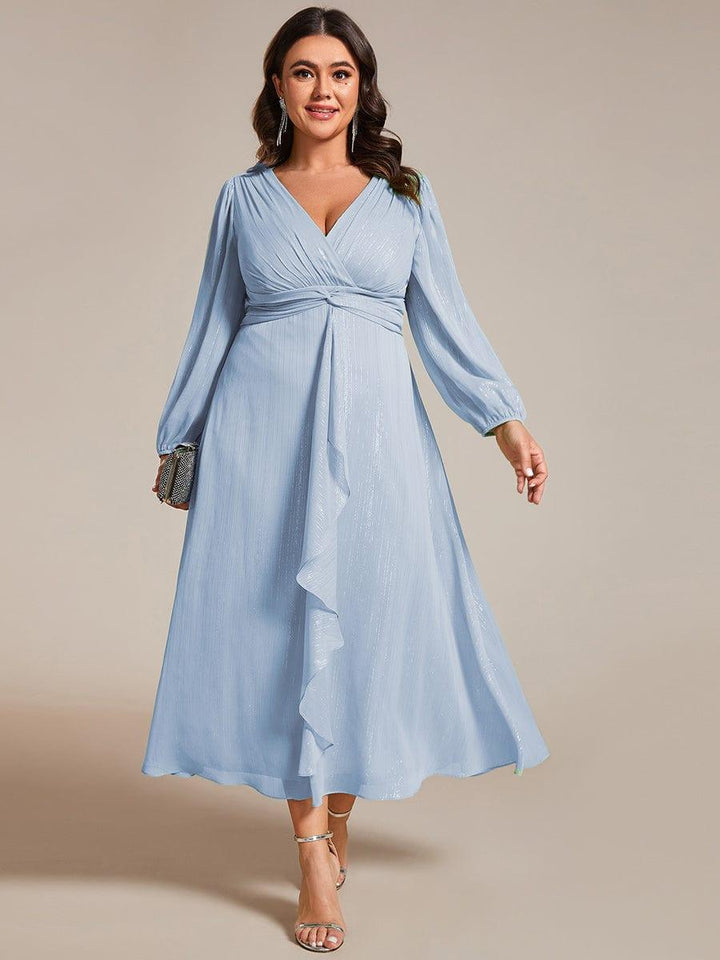 Elara Evening Dress | Plus Size A-Line Chiffon with Twist Knot and Lotus Leaf Detail 13