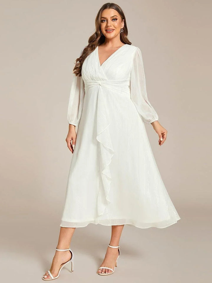 Elara Evening Dress | Plus Size A-Line Chiffon with Twist Knot and Lotus Leaf Detail 14