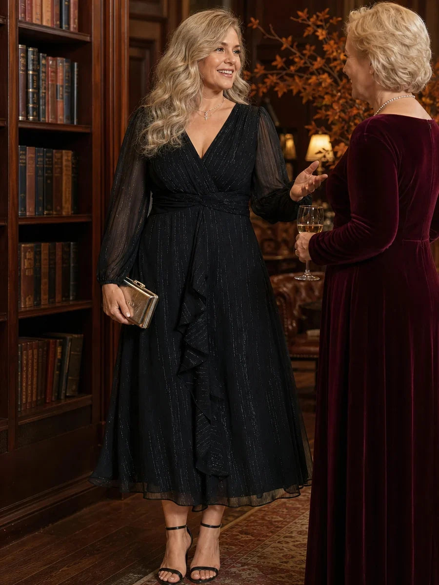 Elara Evening Dress | Plus Size A-Line Chiffon with Twist Knot and Lotus Leaf Detail 3