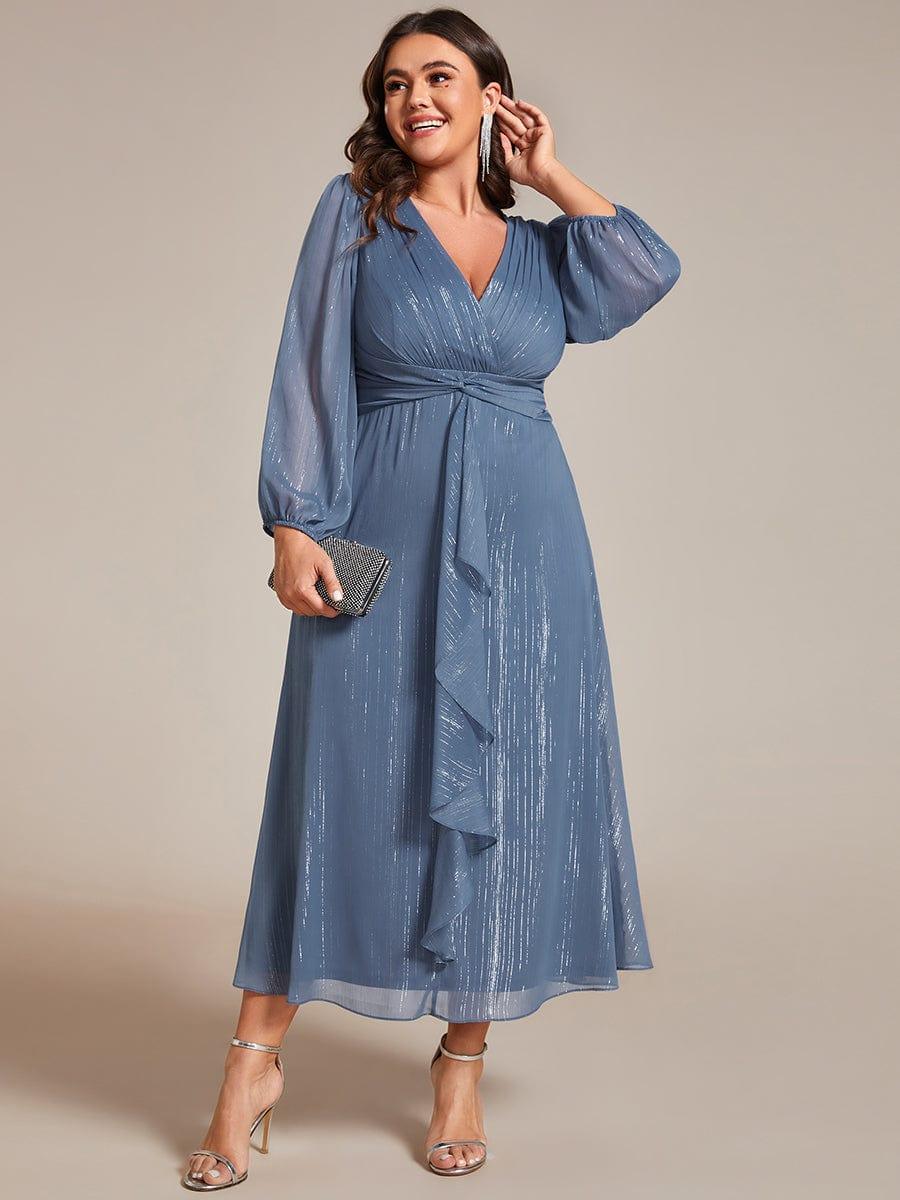 Elara Evening Dress | Plus Size A-Line Chiffon with Twist Knot and Lotus Leaf Detail 4