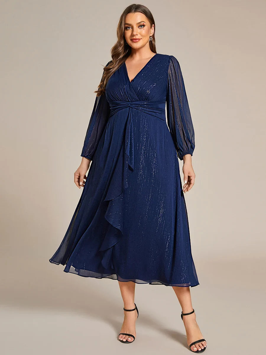 Elara Evening Dress | Plus Size A-Line Chiffon with Twist Knot and Lotus Leaf Detail 7