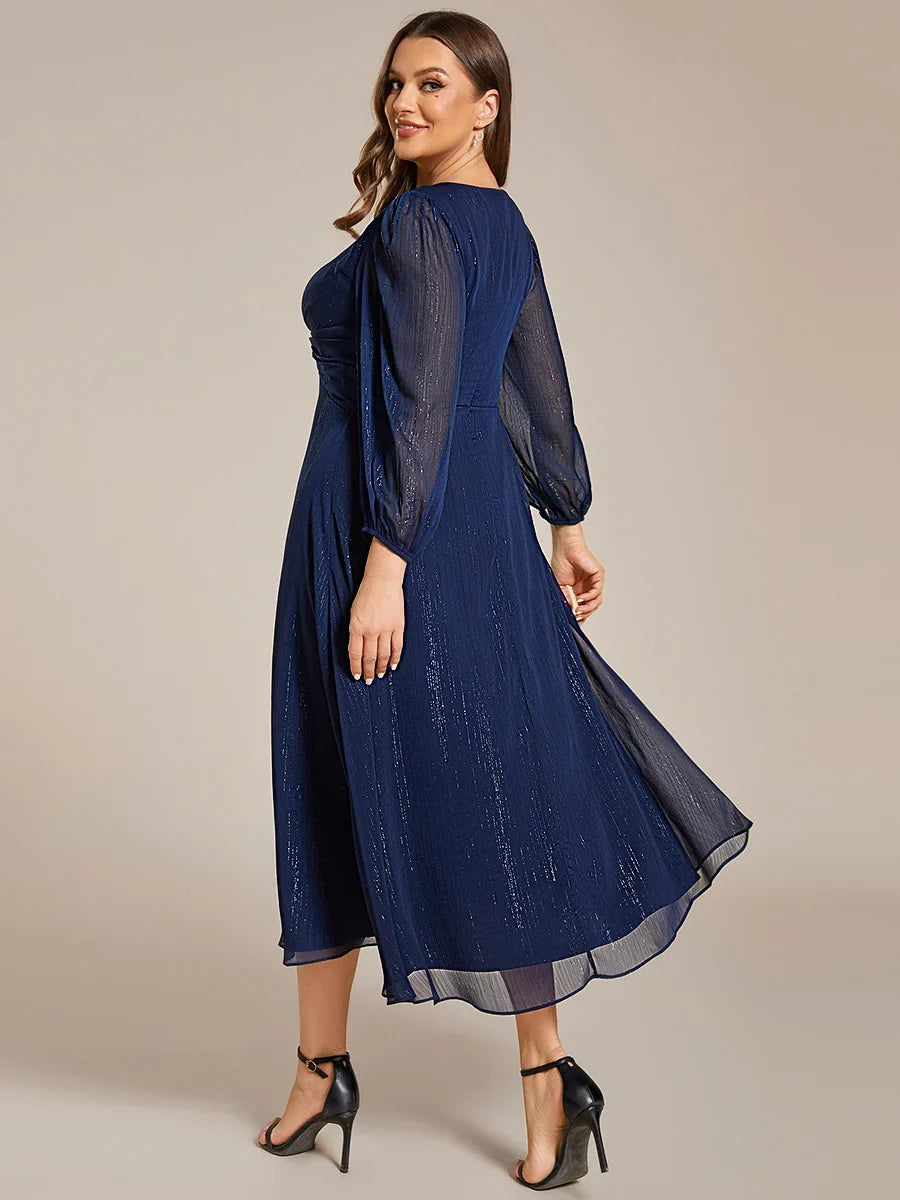 Elara Evening Dress | Plus Size A-Line Chiffon with Twist Knot and Lotus Leaf Detail 8