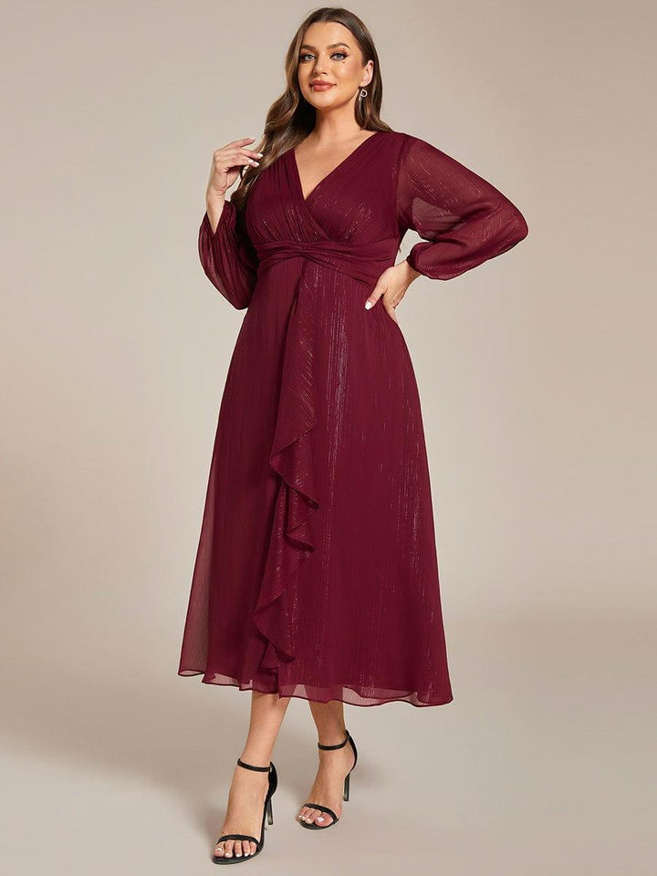 Elara Evening Dress | Plus Size A-Line Chiffon with Twist Knot and Lotus Leaf Detail 9