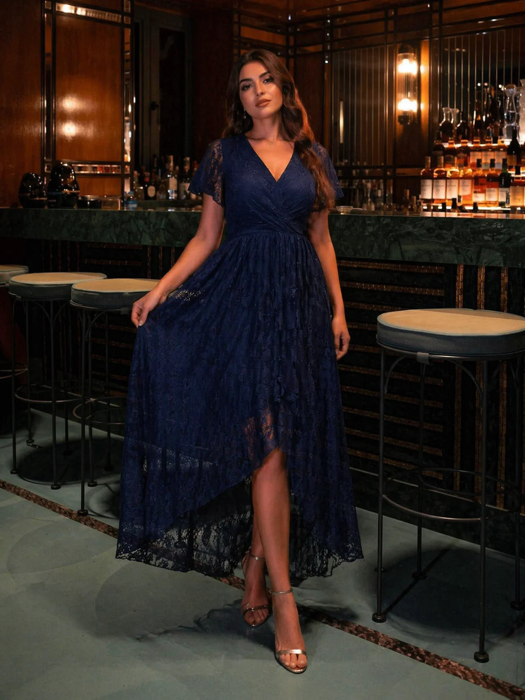 Elisea Evening Gown | Pleated Lace V-Neck Maxi, Formal Wedding Guest Dress 12