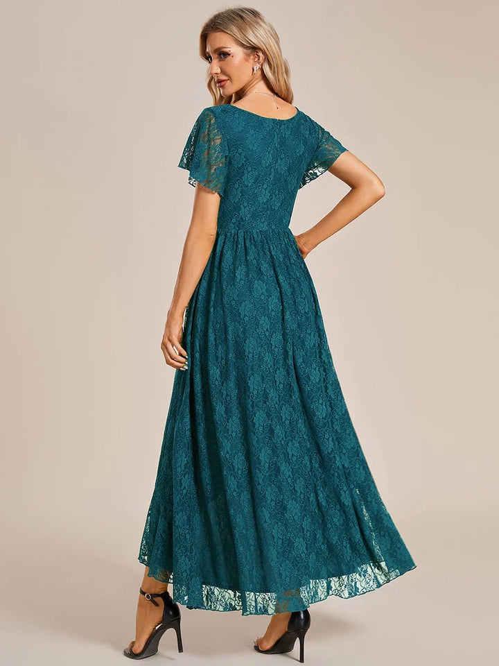 Elisea Evening Gown | Pleated Lace V-Neck Maxi, Formal Wedding Guest Dress 5