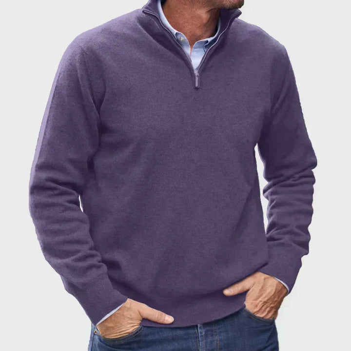 Men's Cashmere-Touch Half-Zip Sweater, Ribbed Trim