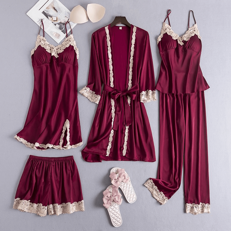 Haven Satin Intimates Set featuring an elegant 4-piece loungewear collection in luxurious satin, perfect for comfortable and stylish relaxation. - 1