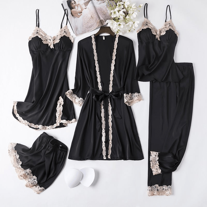 Haven Satin Intimates Set featuring an elegant 4-piece loungewear collection in luxurious satin, perfect for comfortable and stylish relaxation. - 3