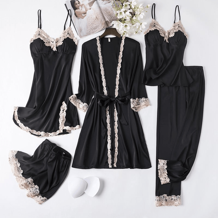 Haven Satin Intimates Set featuring an elegant 4-piece loungewear collection in luxurious satin, perfect for comfortable and stylish relaxation. - 3