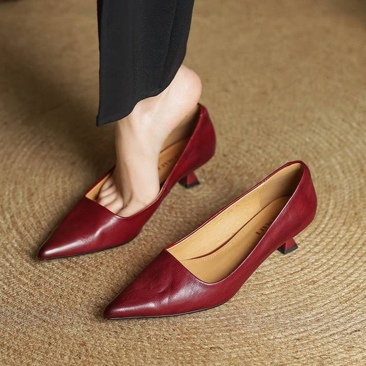 Sera Leather Heels | Top-Grain Cowhide, Elegant 4.5 cm Kitten Heel - 9