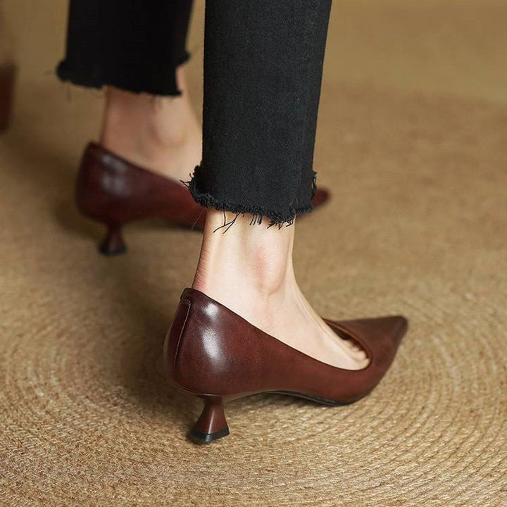 Sera Leather Heels | Top-Grain Cowhide, Elegant 4.5 cm Kitten Heel - 16