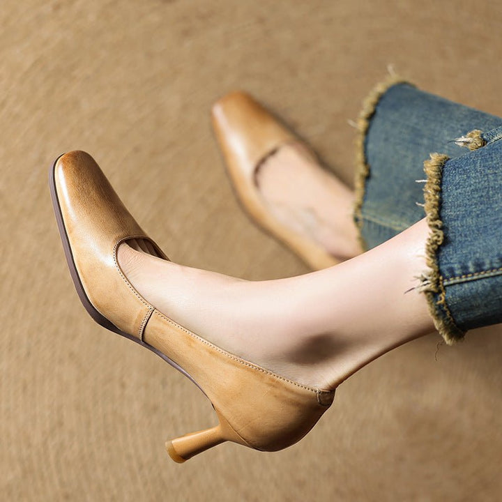 Elviera | Square Leather Heels