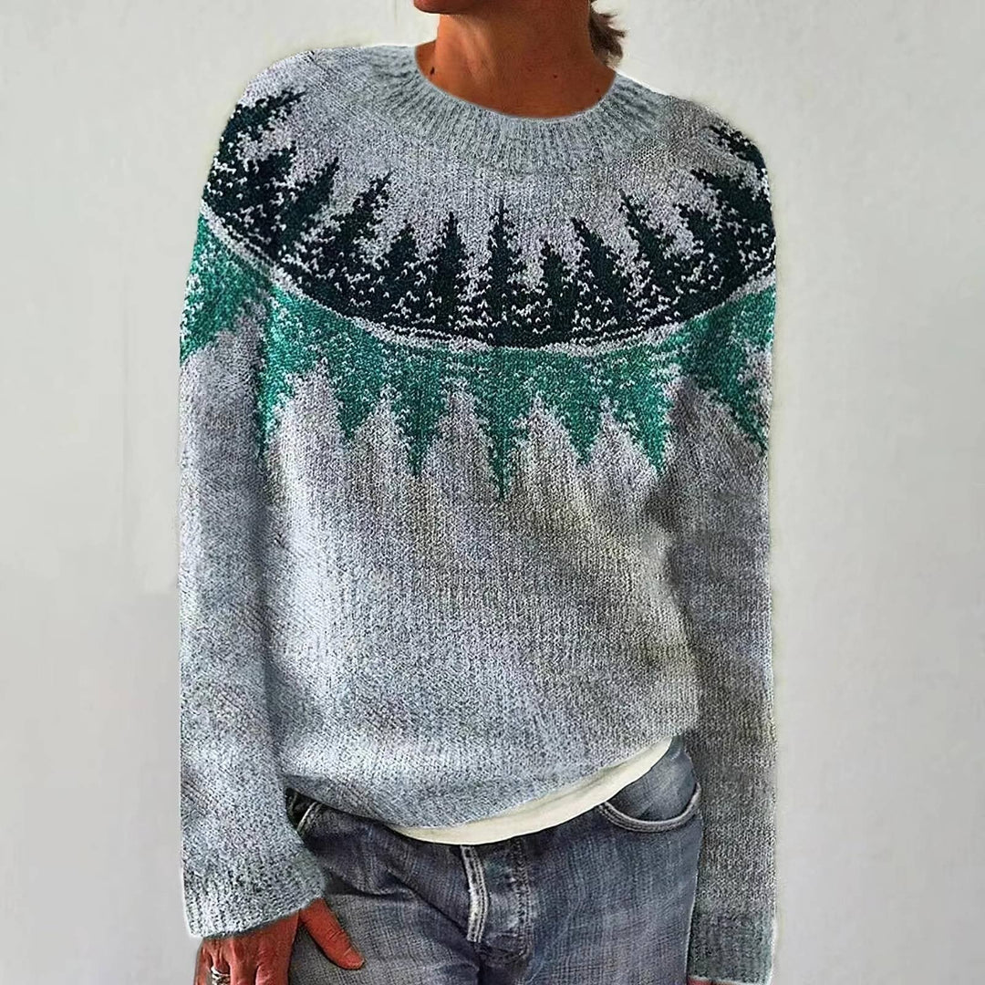 Women's Retro Argyle Knit Sweater, Crew Neck, Relaxed Fit