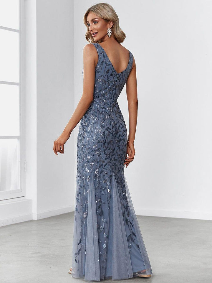 Oriel Evening Gown | Sequin Fishtail, Double V-Neck 1
