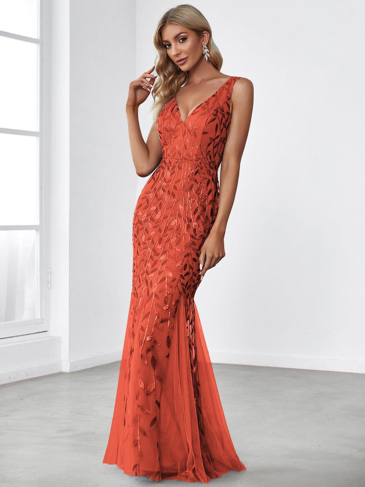 Oriel Evening Gown | Sequin Fishtail, Double V-Neck 14