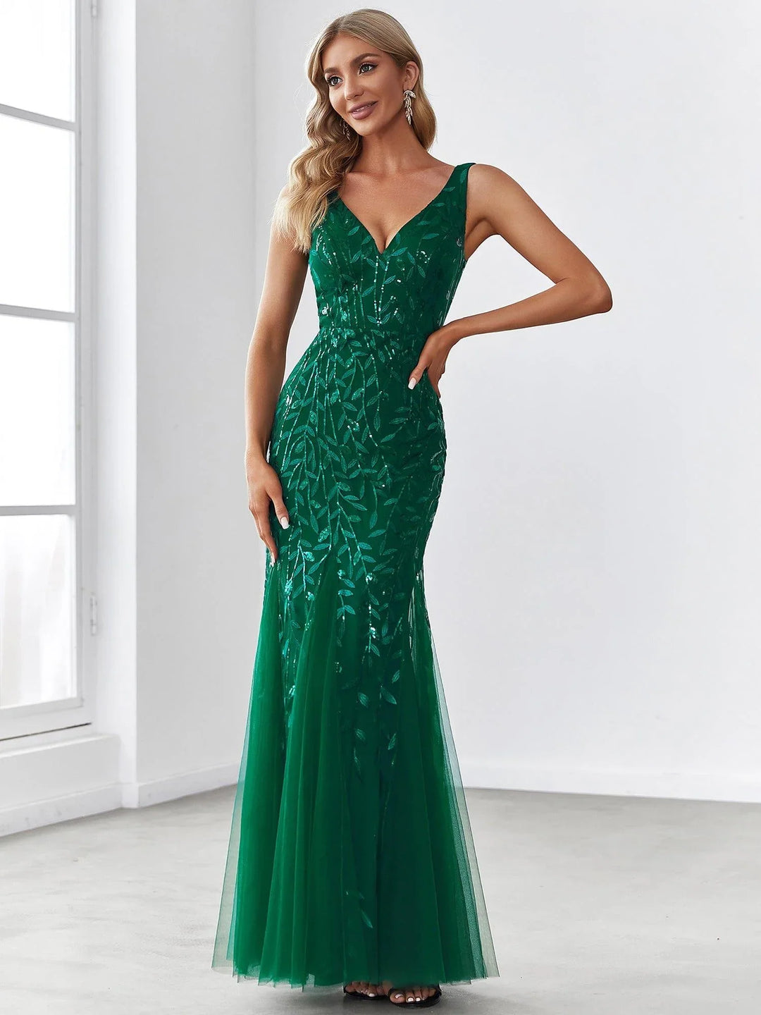 Oriel Evening Gown | Sequin Fishtail, Double V-Neck 9