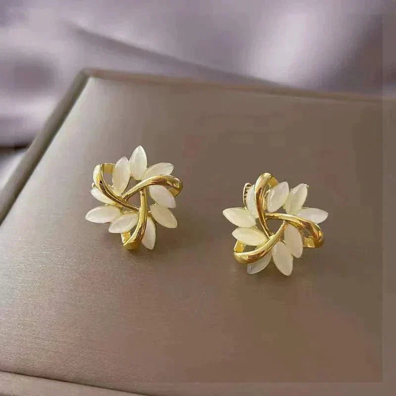 Elegant Breeze Opal Earrings featuring a delicate floral design, showcasing shimmering opal stones set in high-quality metal for a sophisticated look. - 2