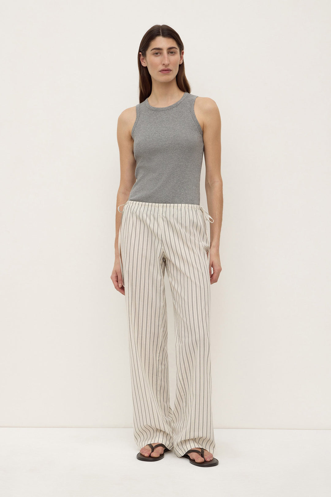 Riva Stripe Pants | Low-Rise Cotton, Elastic Waistband 0
