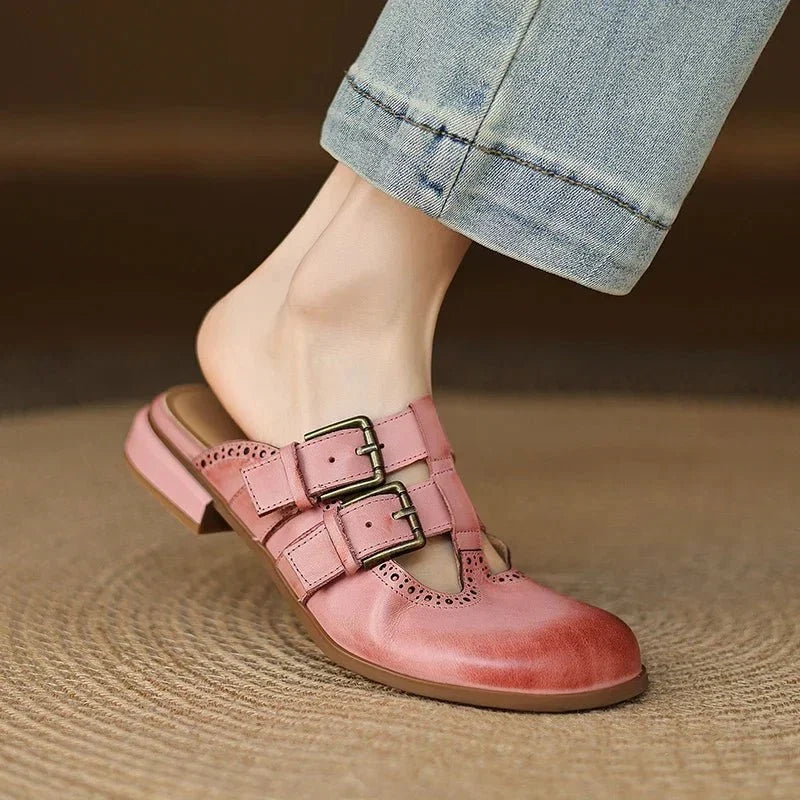 Theodora Mule Heels featuring soft leather material and a comfortable block heel, perfect for stylish and easy wear. - 31