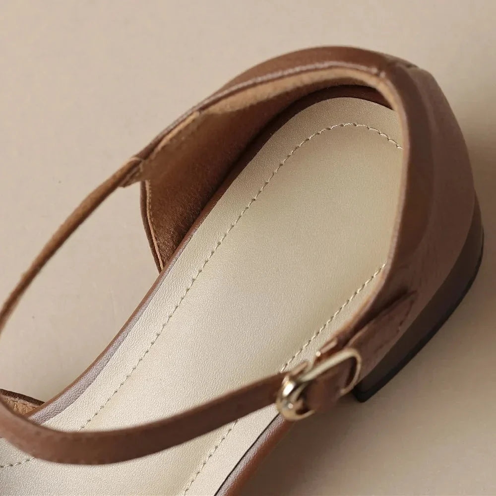 Felice | Leather Braided Ankle Strap Mid Heel Pumps