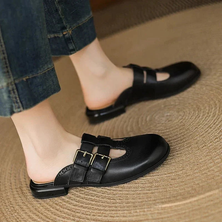 Theodora Mule Heels featuring soft leather material and a comfortable block heel, perfect for stylish and easy wear. - 34
