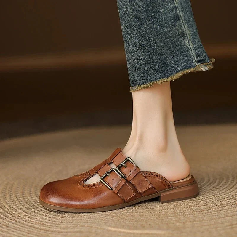 Theodora Mule Heels featuring soft leather material and a comfortable block heel, perfect for stylish and easy wear. - 23