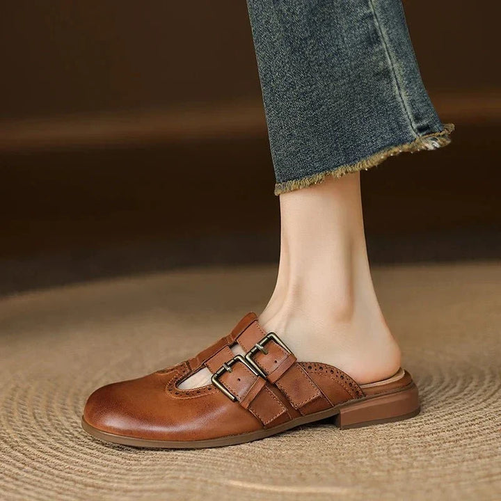 Theodora Mule Heels featuring soft leather material and a comfortable block heel, perfect for stylish and easy wear. - 23